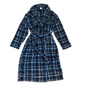 SONOMA Men's Size L / XL Navy Plaid Super Soft Plush Robe Loungewear NWT